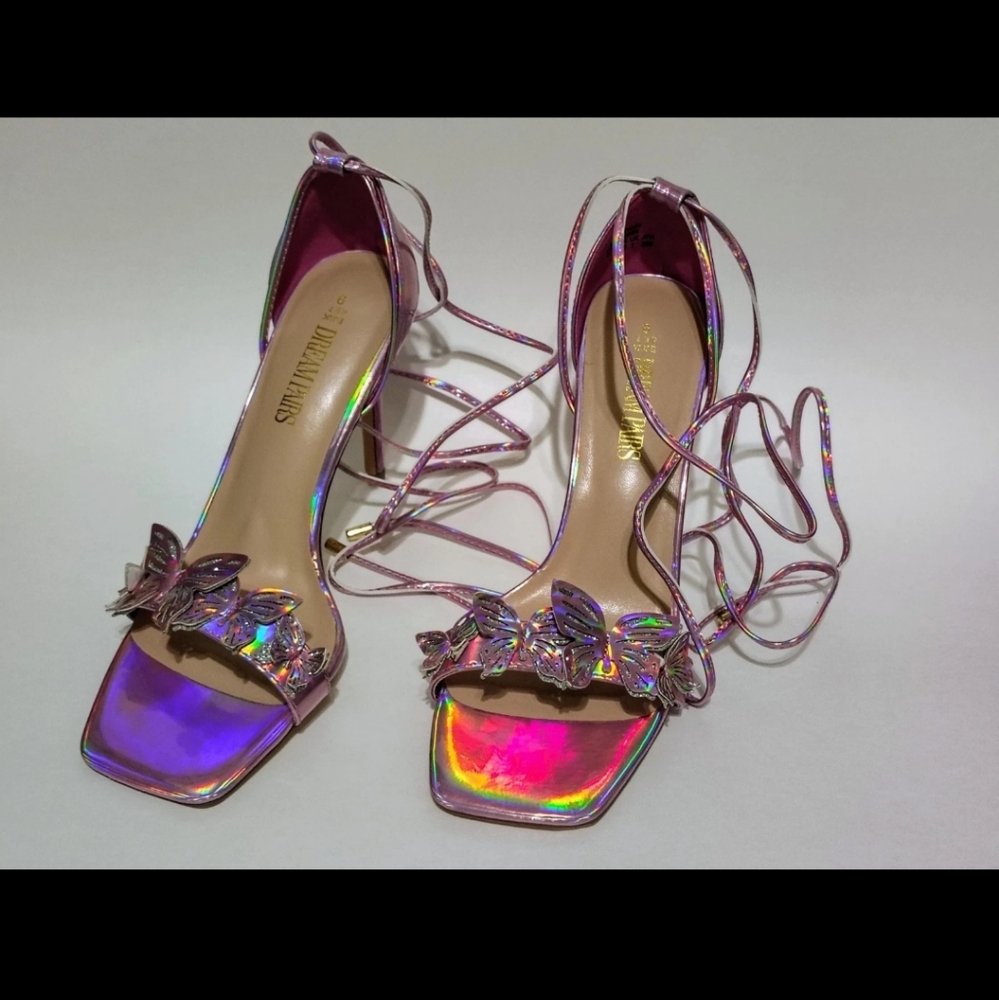 Dream Pairs Pink Butterfly Lace Up Stiletto's - Size 9